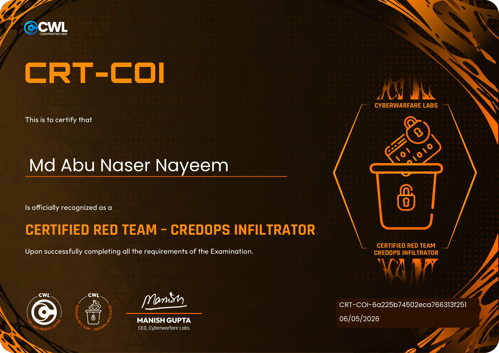 Certified Red Team — CredOps Infiltrator (CRT‑COI) certificate