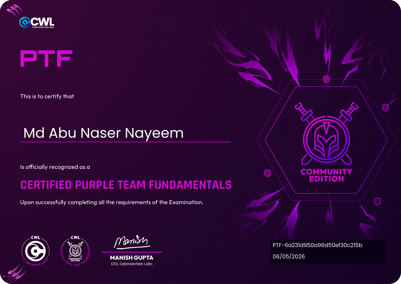 Certified Purple Teaming Fundamentals certificate